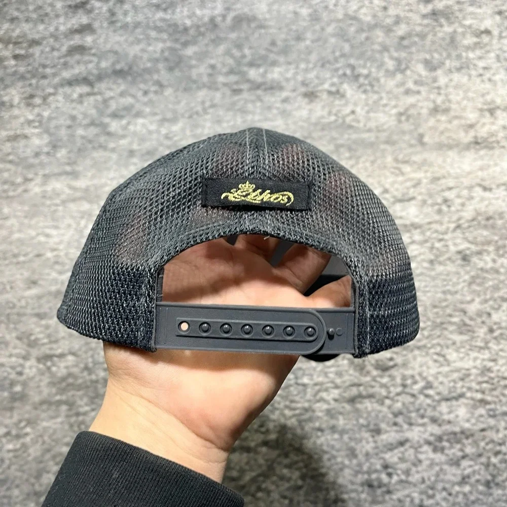 NEW KB‎ Ethos Trucket Hat Black Embroidered Cross Vintage Y2K Cyber Grunge Goth